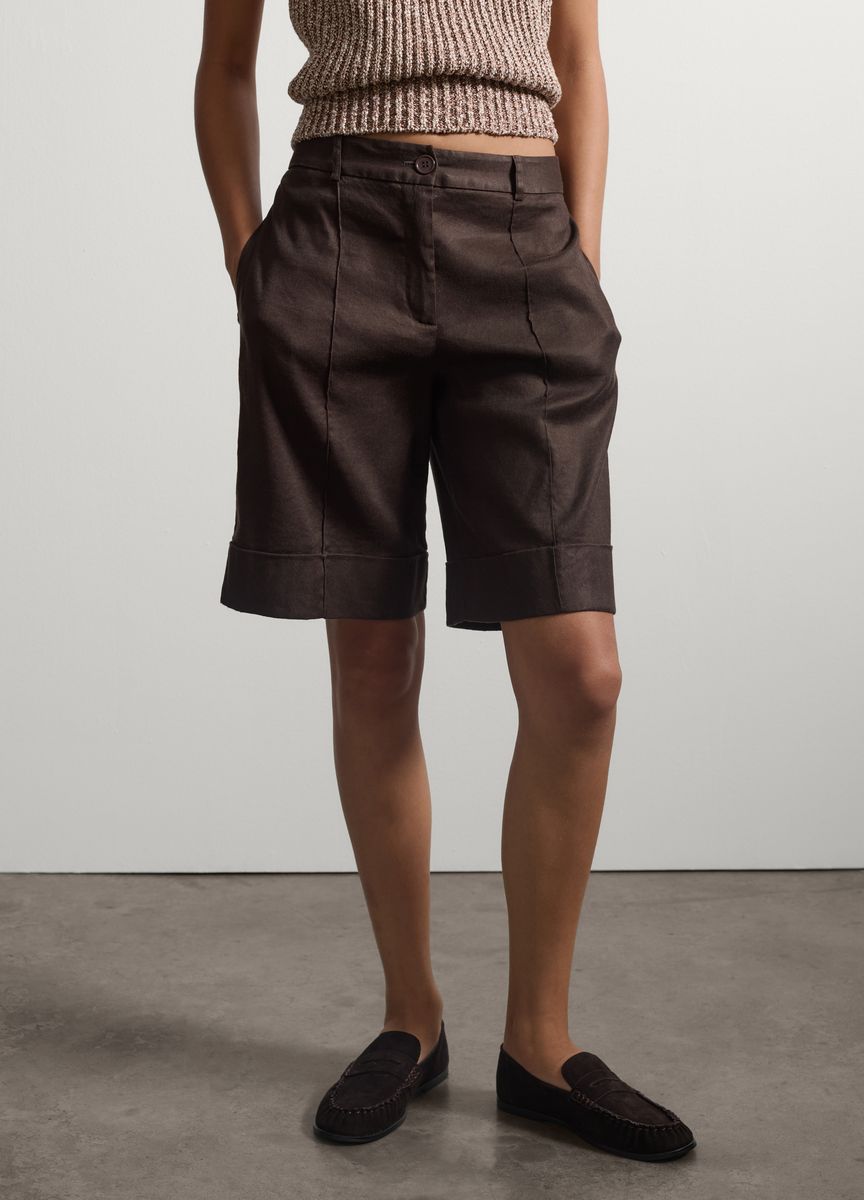 Taillierte Bermuda-Shorts aus Leinenmischung