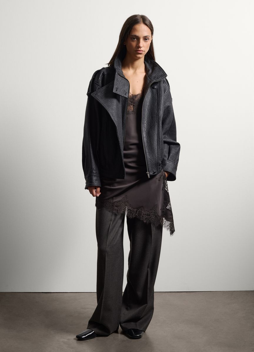 Texturierte Oversized Leder-Bomberjacke