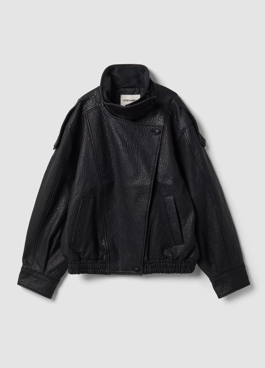 Texturierte Oversized Leder-Bomberjacke