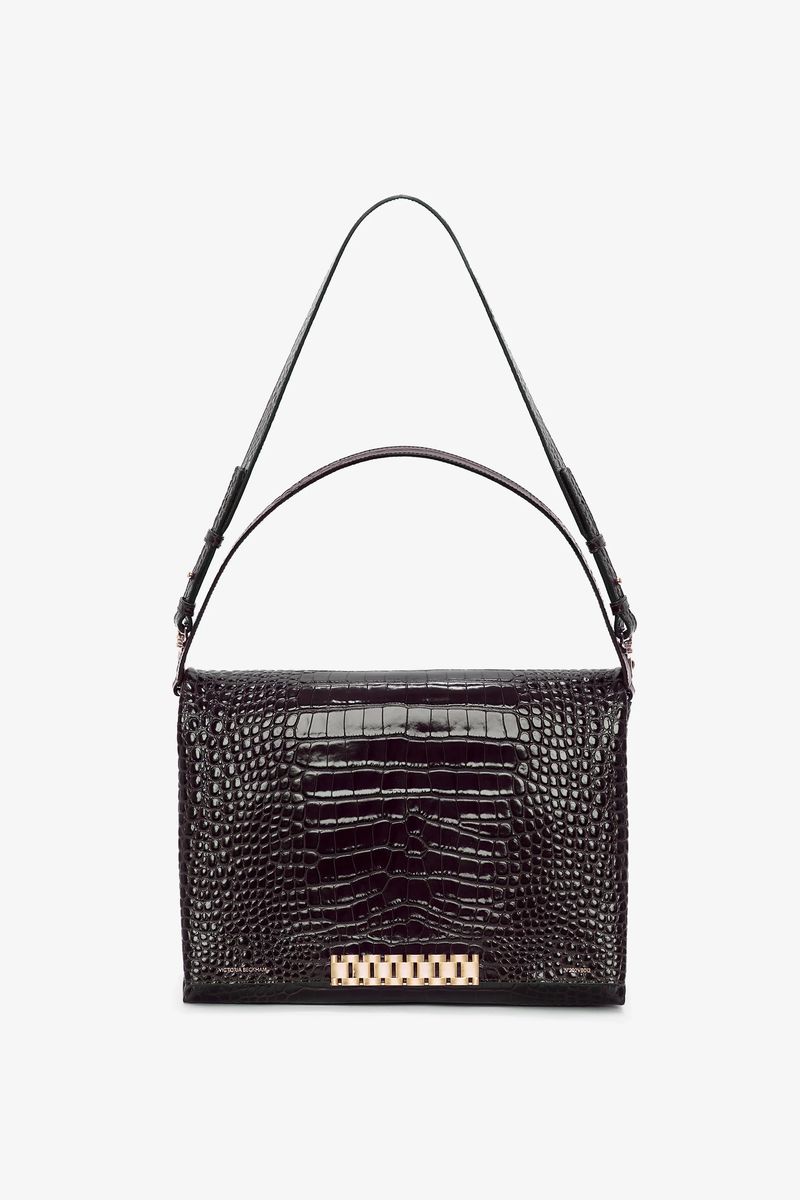 Jumbo-Chain-Beuteltasche in Kroko-Optik