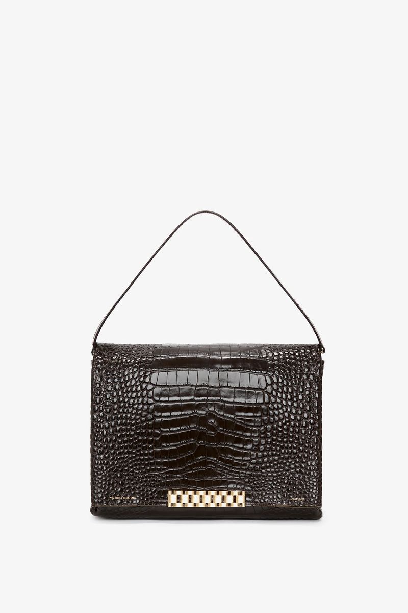 Jumbo-Chain-Beuteltasche in Kroko-Optik