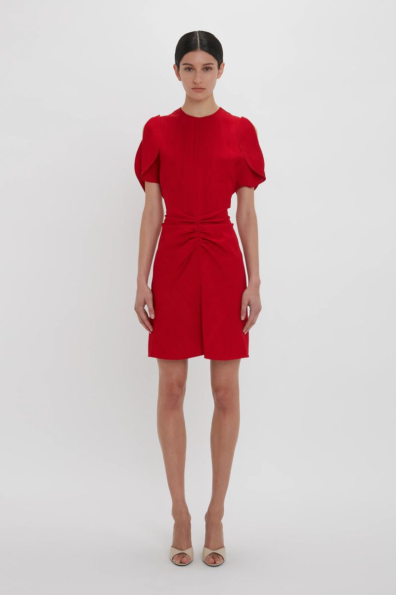 Minikleid mit Tulpenärmeln und Raffung