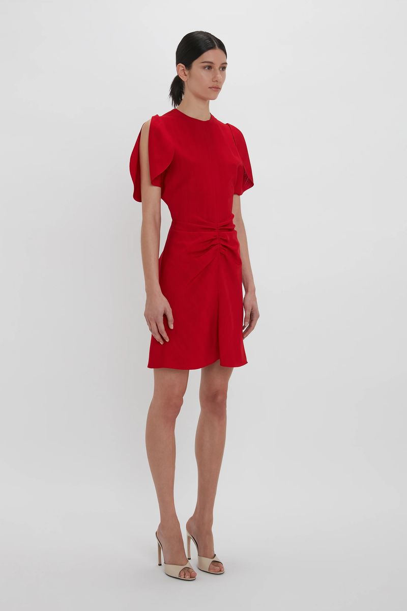 Minikleid mit Tulpenärmeln und Raffung