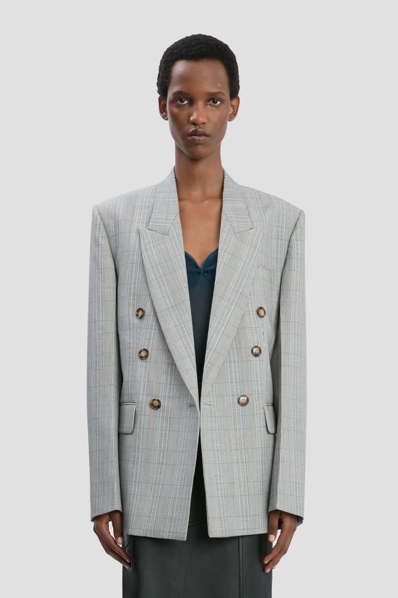 Zweireihiger Wollblazer mit Karomuster