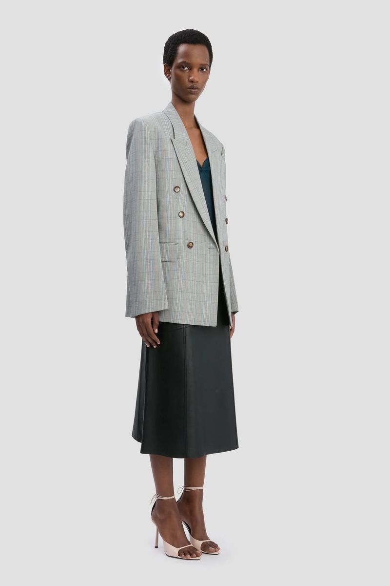 Zweireihiger Wollblazer mit Karomuster