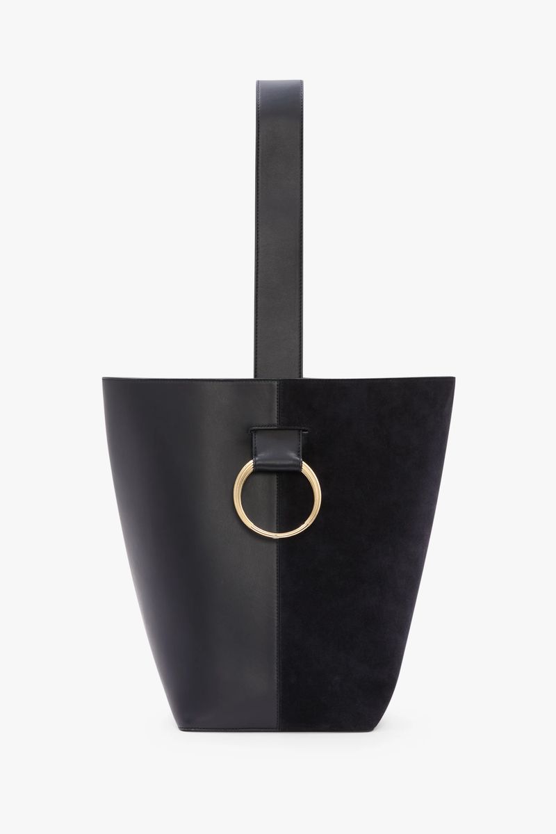 Minimalistische Beuteltasche aus Leder und Wildleder