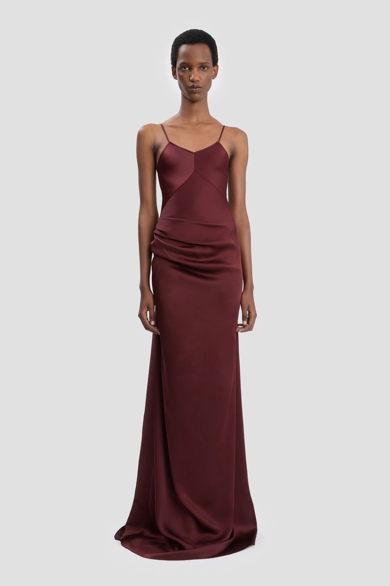 Drapiertes Satin-Slipkleid in Maxilänge
