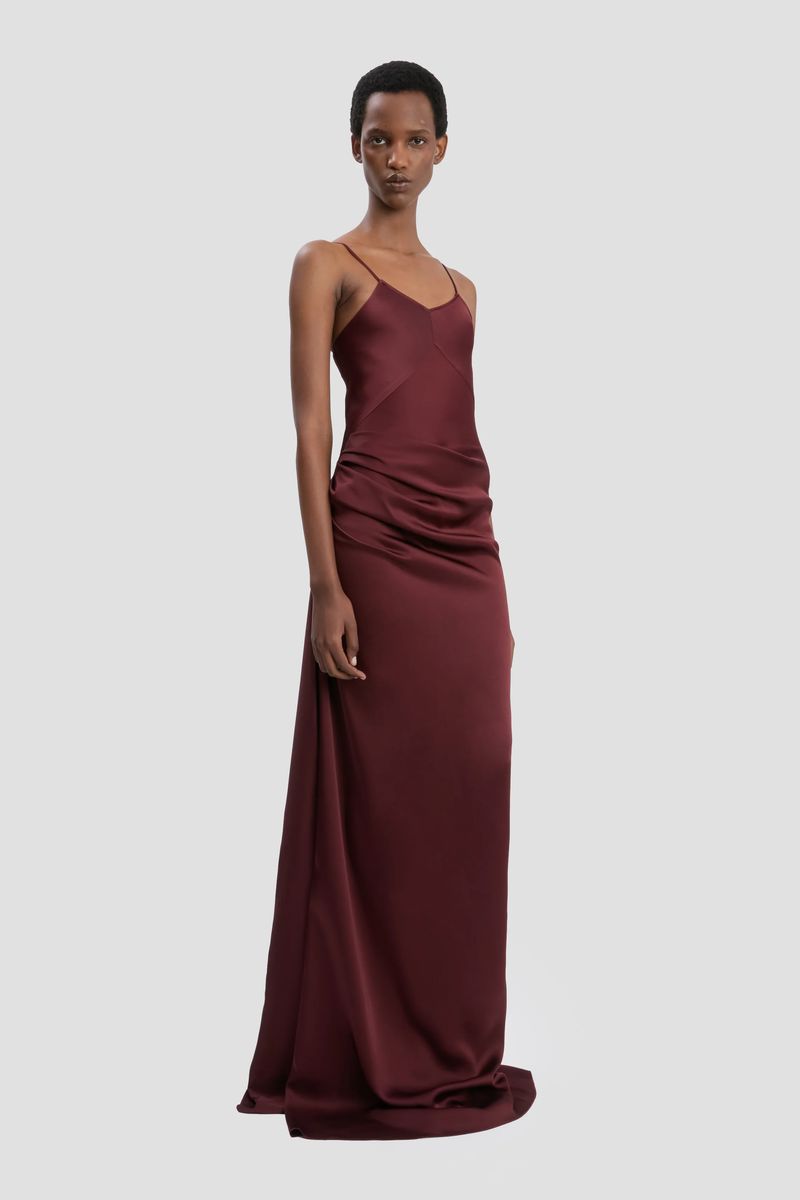 Drapiertes Satin-Slipkleid in Maxilänge