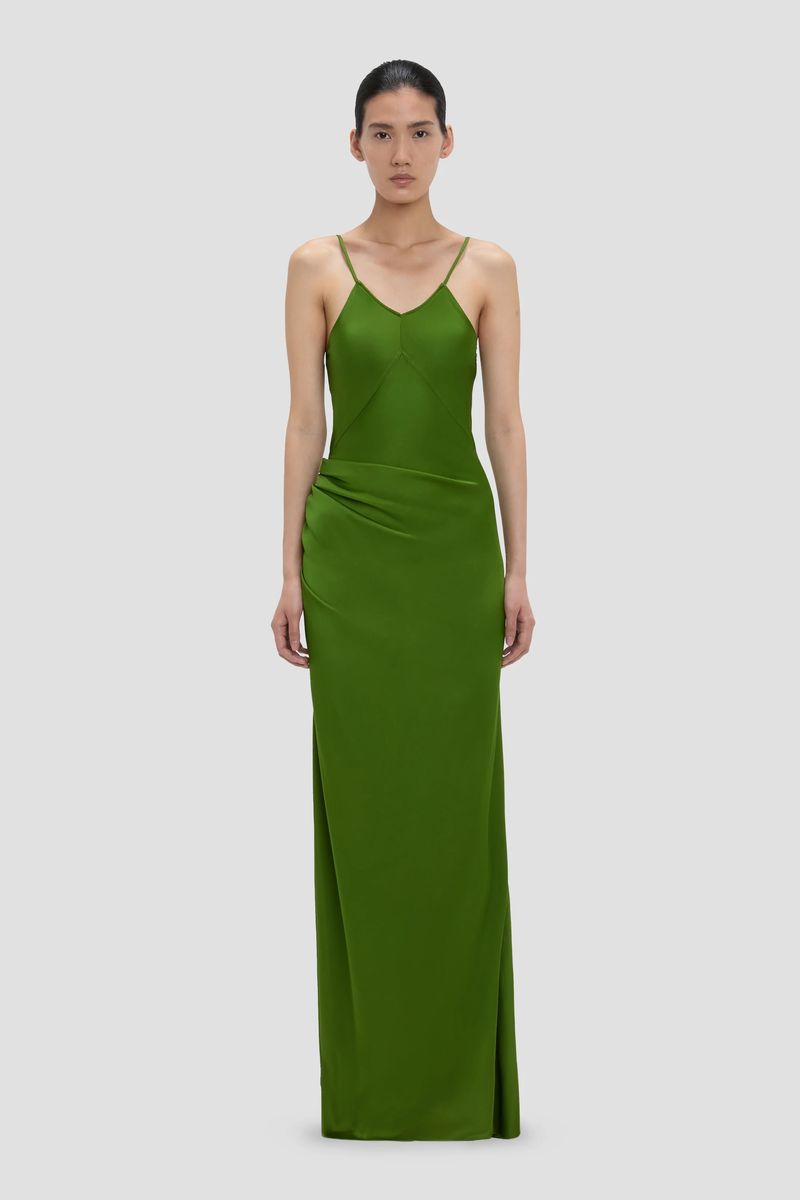 Elegantes drapiertes Satin-Maxikleid
