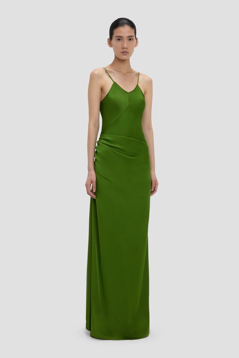 Elegantes drapiertes Satin-Maxikleid
