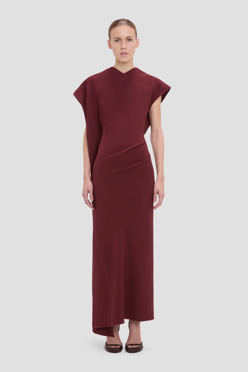 Asymmetrisches drapiertes Midikleid mit Falten