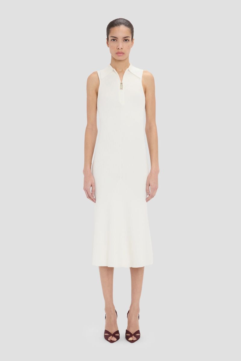 Rippstrick-Midikleid mit Reißverschluss