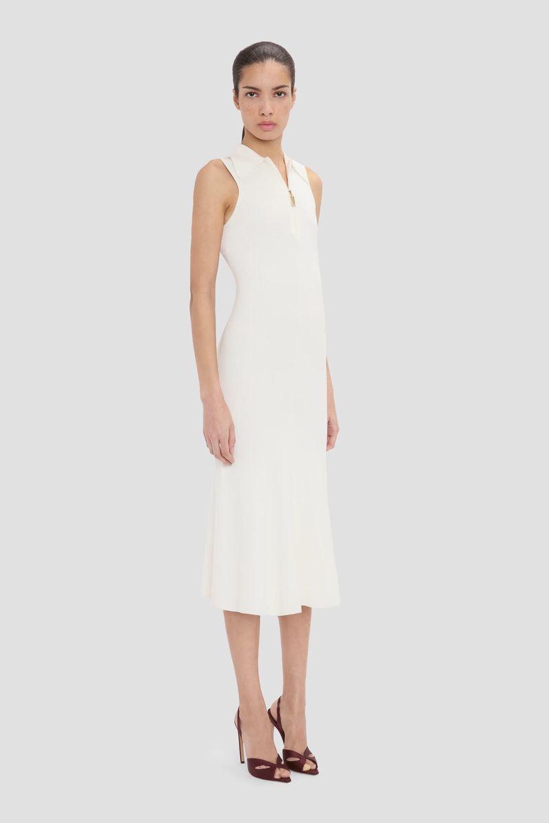 Rippstrick-Midikleid mit Reißverschluss