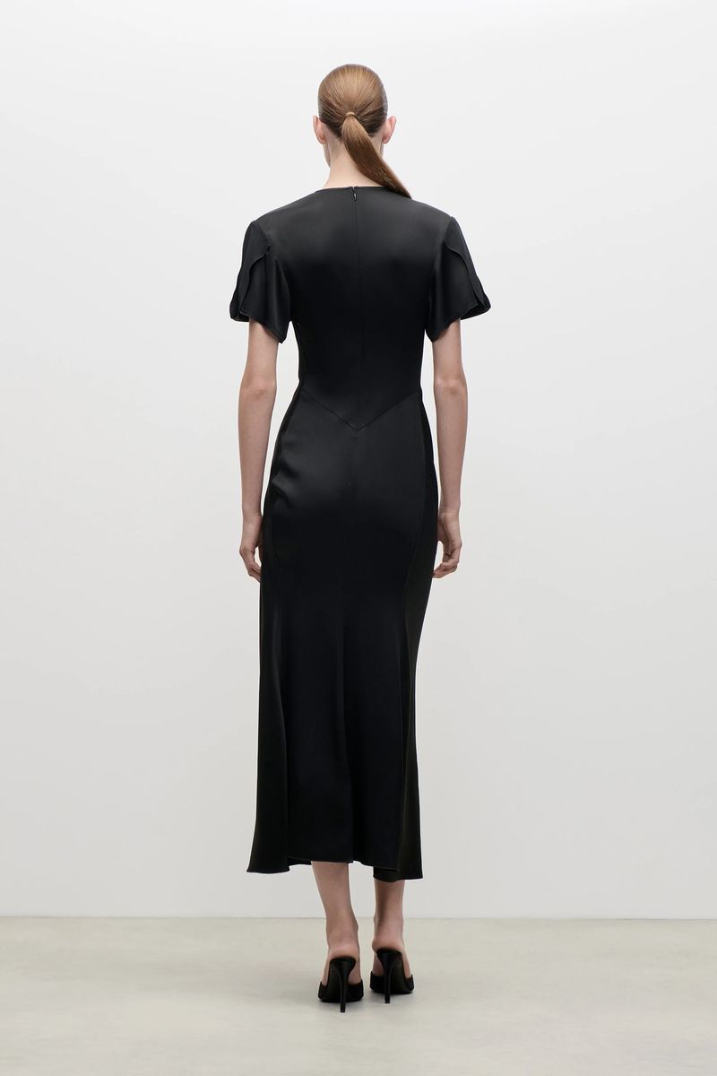 Drapiertes Satin-Midikleid mit V-Ausschnitt