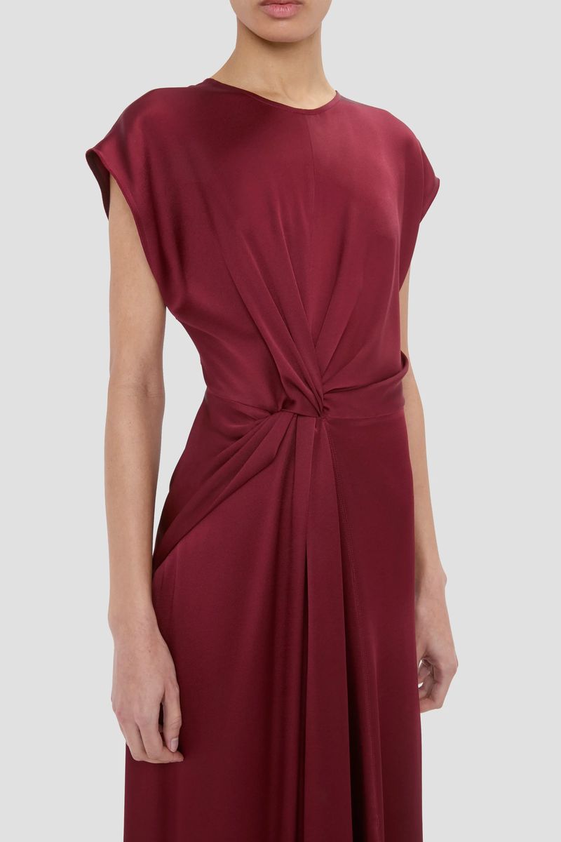 Satin-Midikleid mit Knotendetail und asymmetrischem Saum