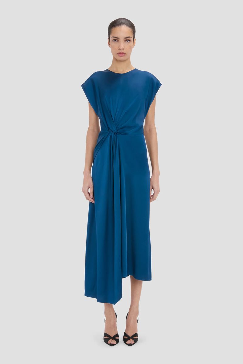 Elegantes Satin-Midikleid mit Knotendetail
