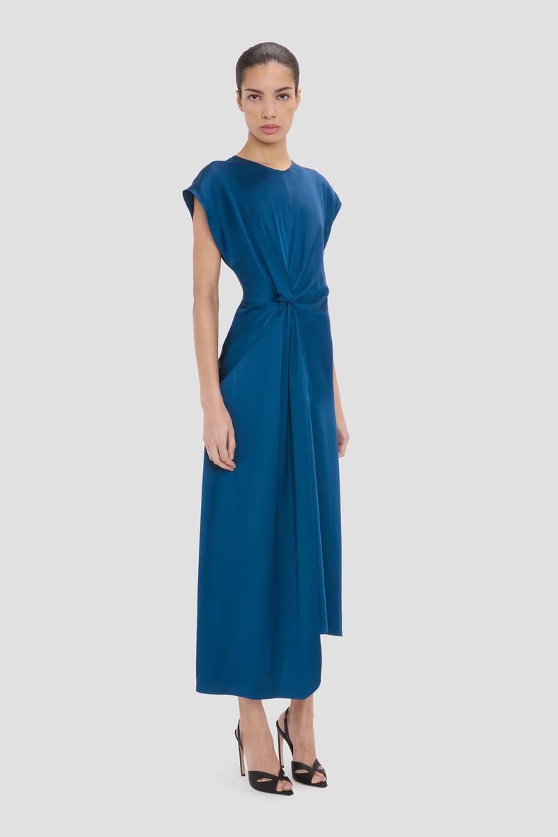 Elegantes Satin-Midikleid mit Knotendetail