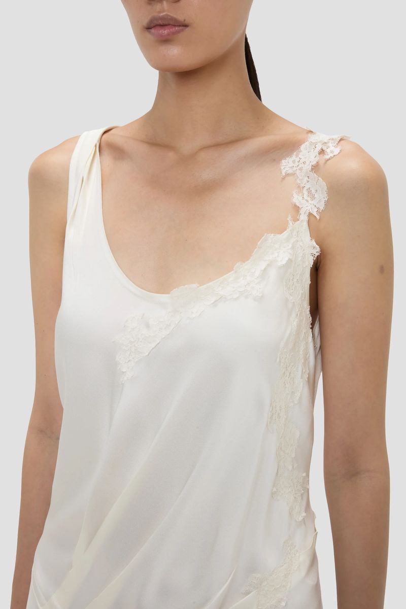 Asymmetrisches Satin-Midikleid mit Spitze