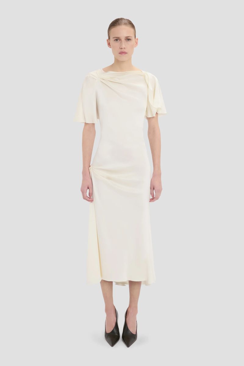 Drapiertes asymmetrisches Midikleid