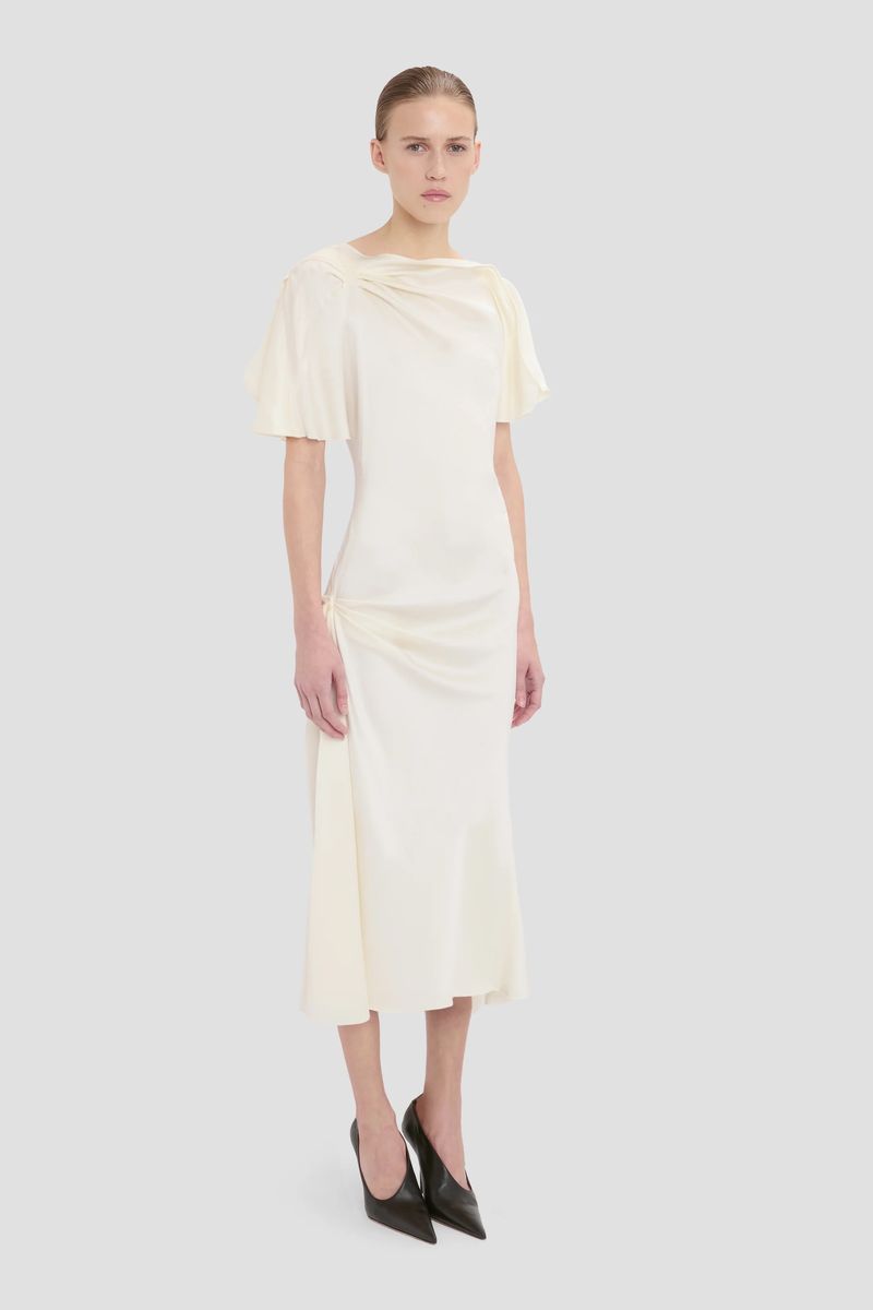 Drapiertes asymmetrisches Midikleid