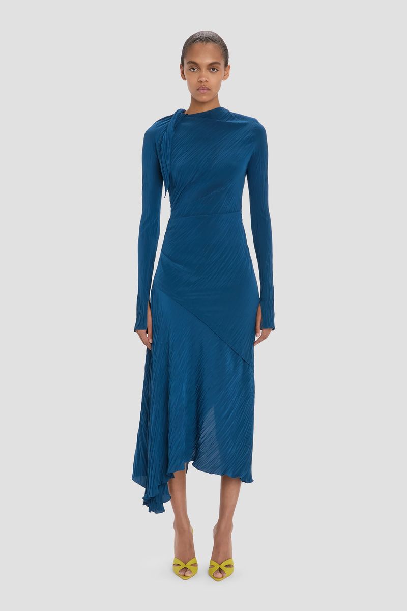 Asymmetrisches Plissee-Midikleid