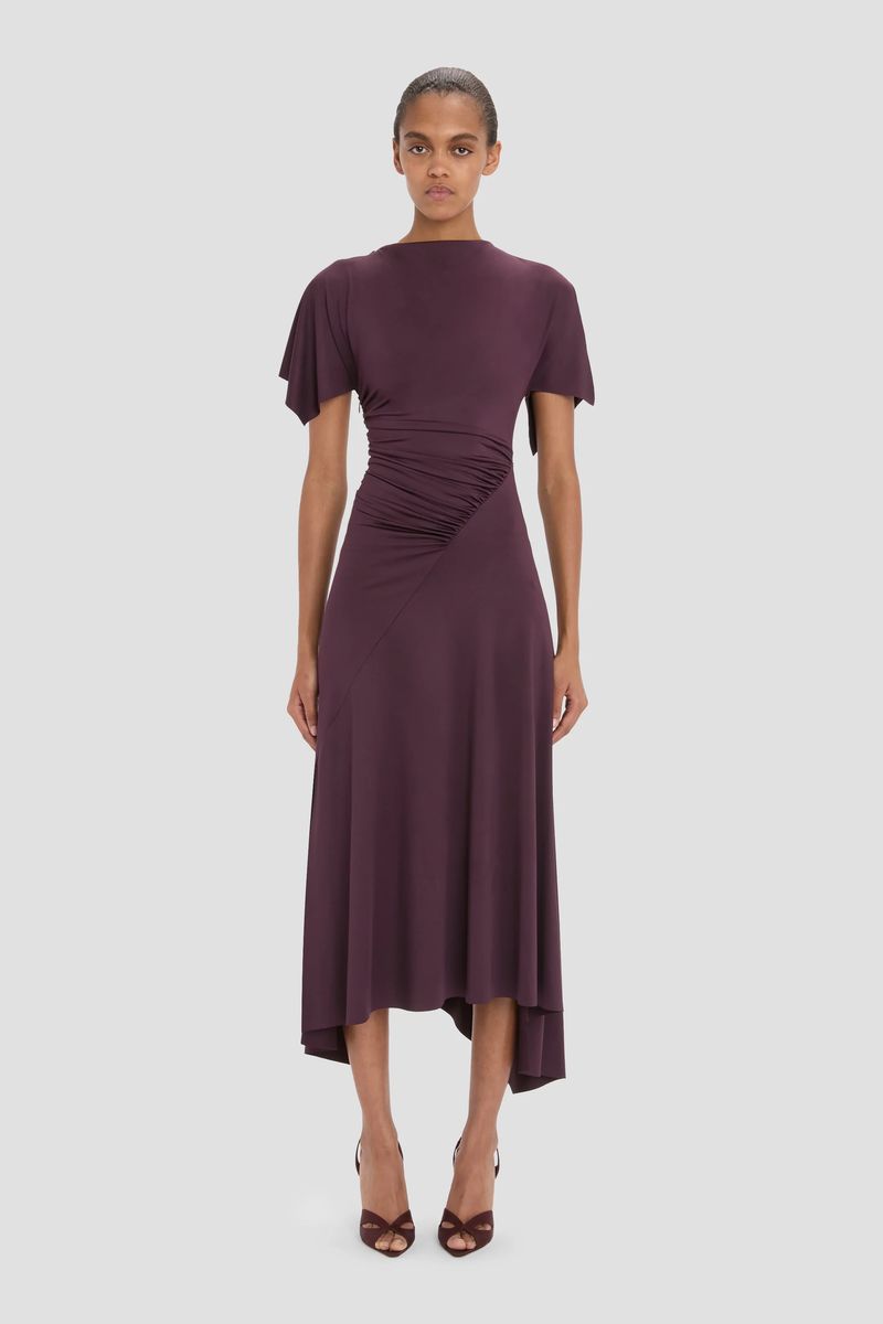 Elegantes asymmetrisches Midikleid mit Raffung
