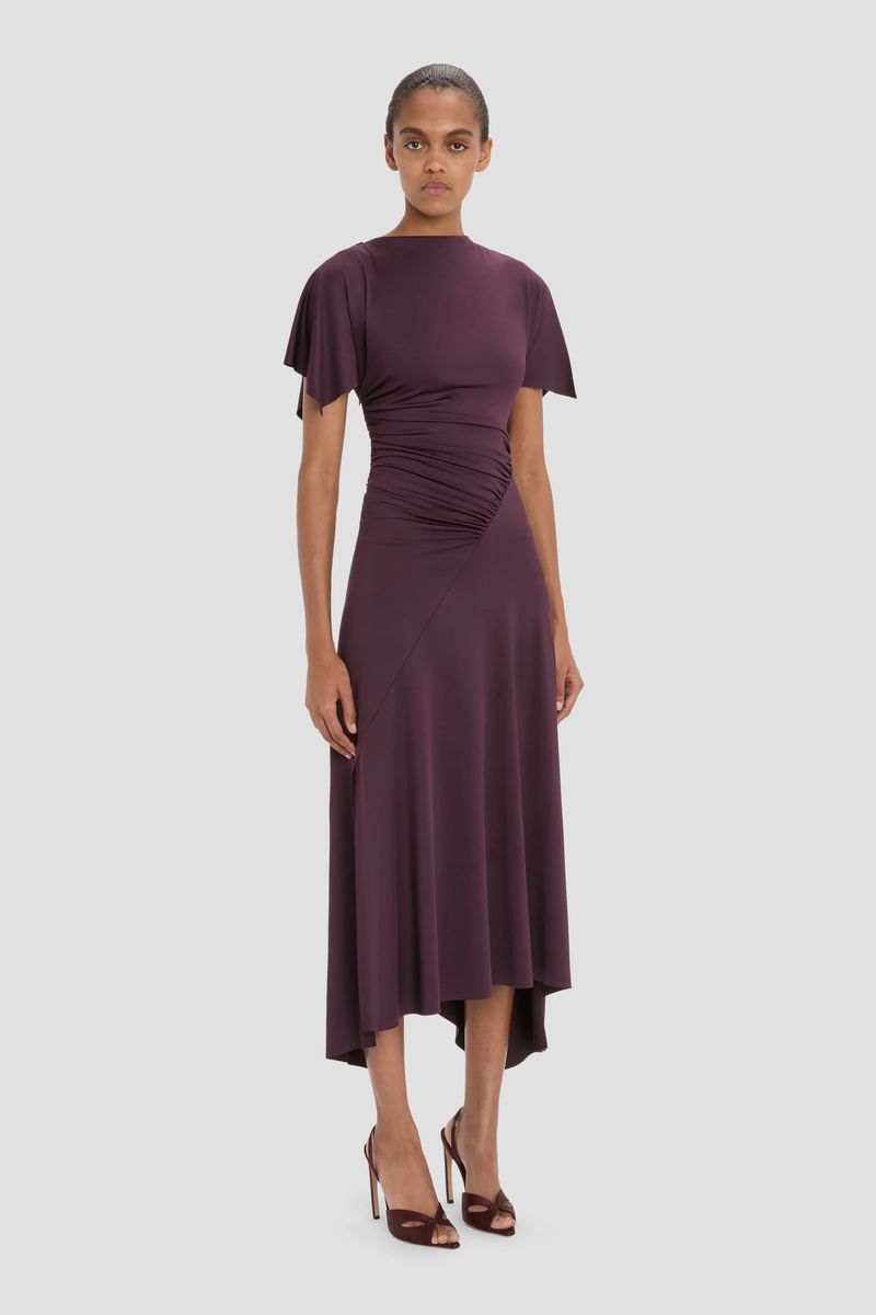 Elegantes asymmetrisches Midikleid mit Raffung