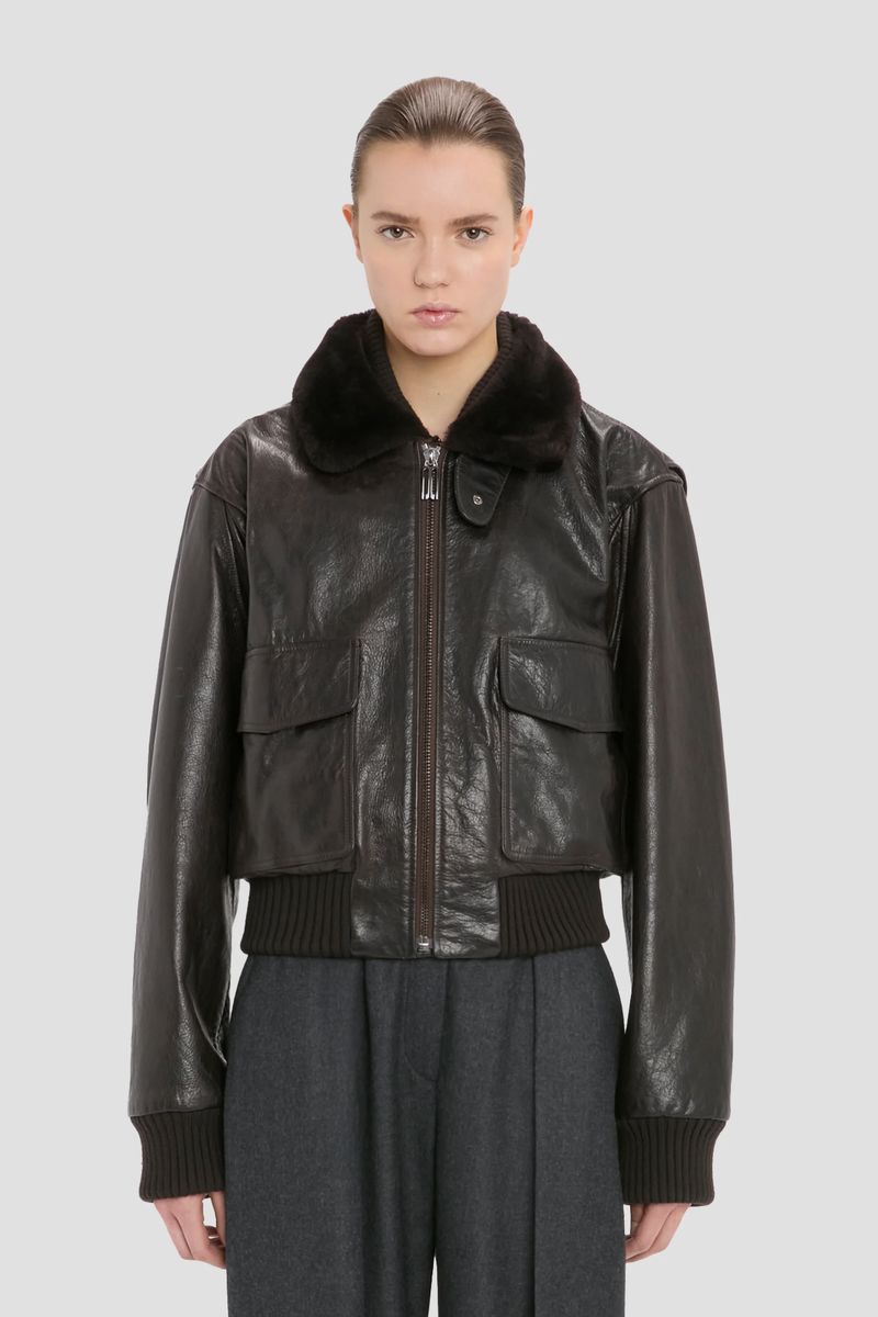 Klassische Fliegerjacke mit Lammfellkragen