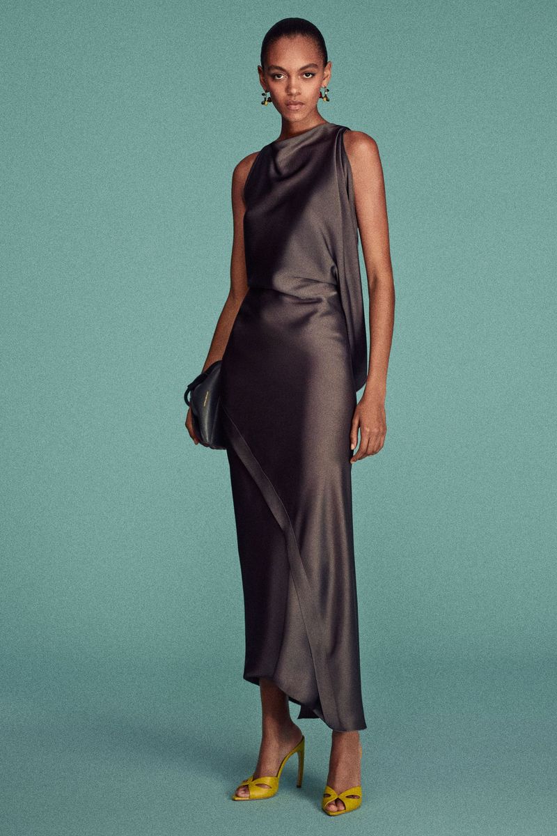 Drapiertes asymmetrisches Satin-Midikleid