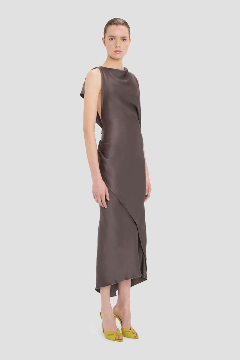 Drapiertes asymmetrisches Satin-Midikleid