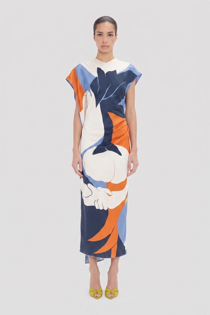 Midikleid mit künstlerischem Abstrakt-Print