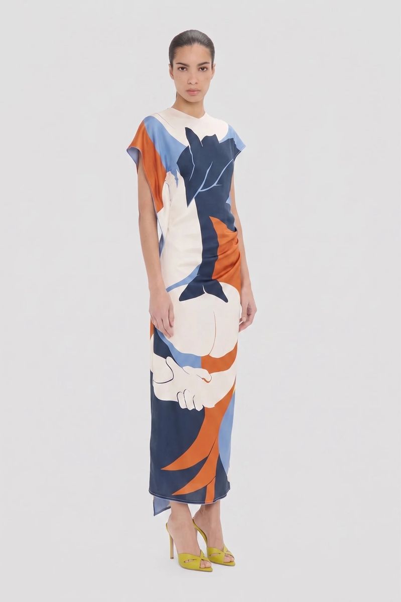 Midikleid mit künstlerischem Abstrakt-Print