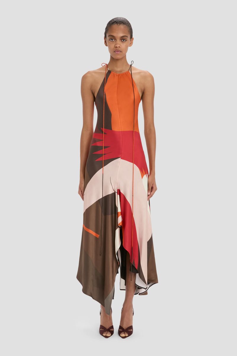 Halfter-Midikleid mit abstraktem Print