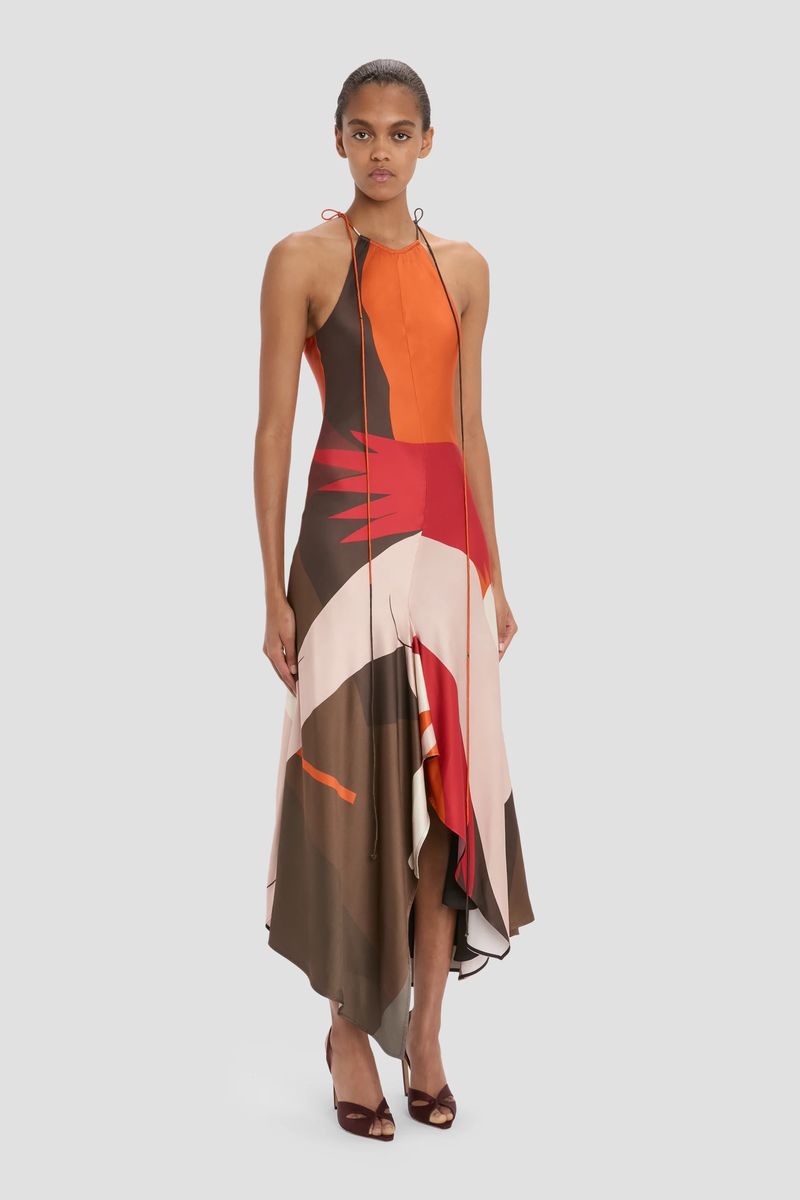 Halfter-Midikleid mit abstraktem Print