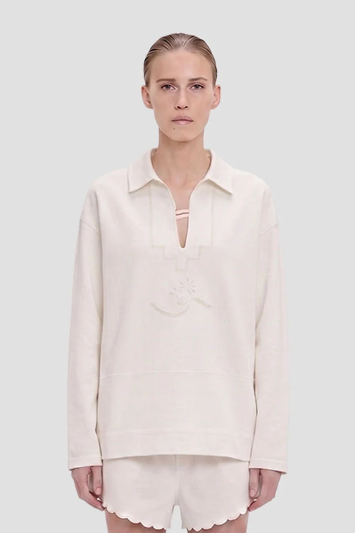 Oversize-Tunika aus Leinenmischung mit Stickerei