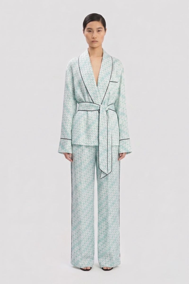 Fließende Seidenhose mit geometrischem Print