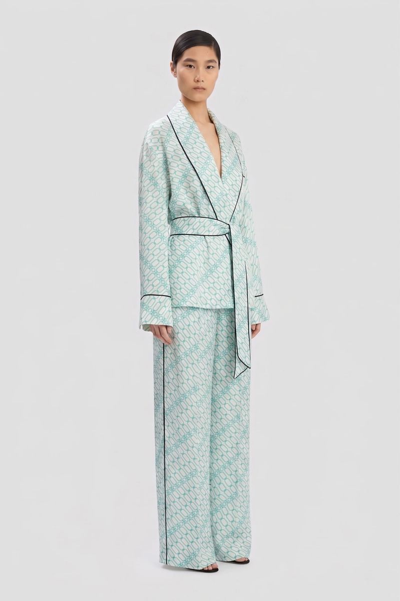 Fließende Seidenhose mit geometrischem Print