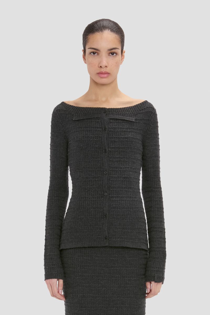 Gefalteter Off-the-Shoulder Rippstrick-Cardigan