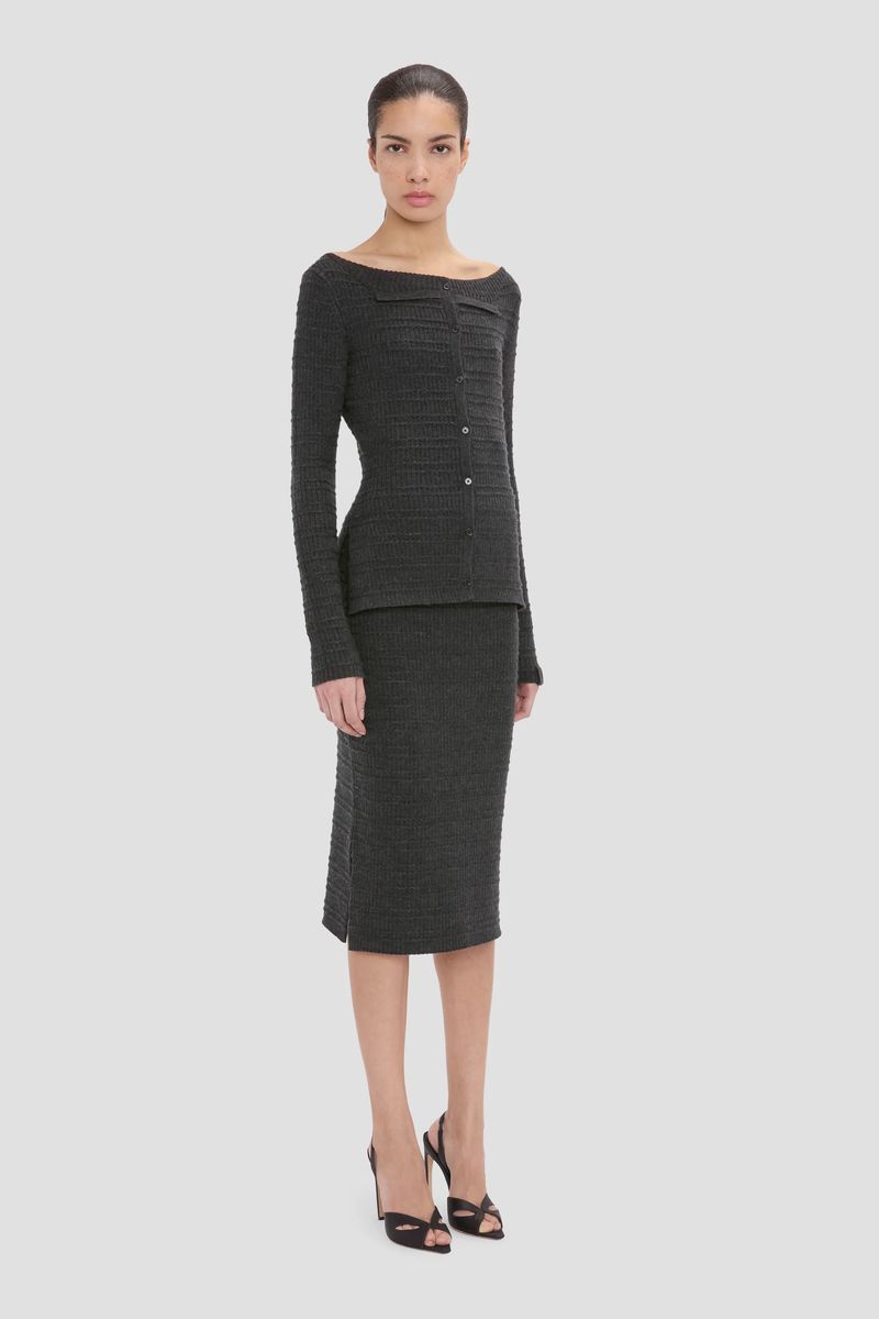 Gefalteter Off-the-Shoulder Rippstrick-Cardigan
