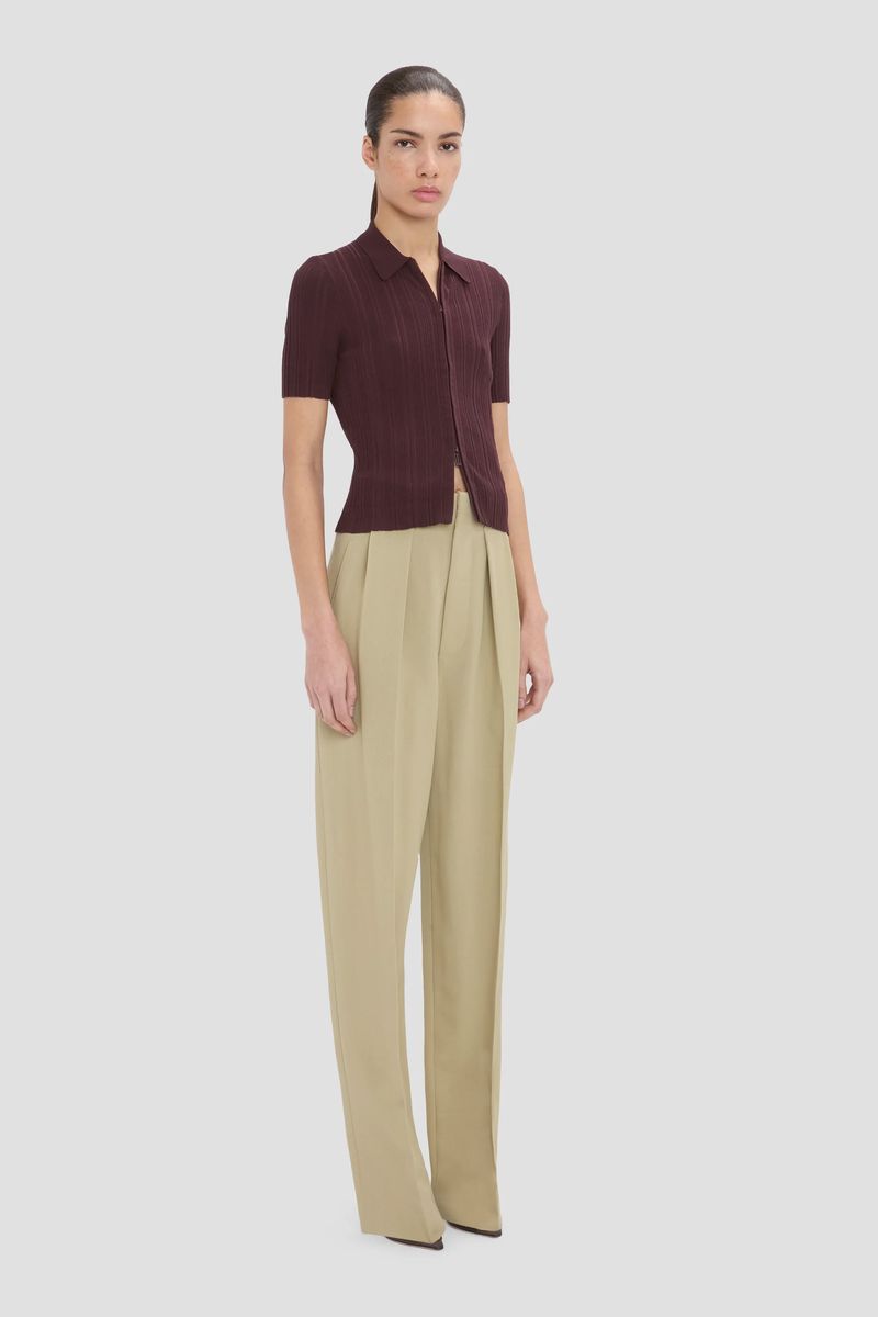 Poloshirt mit Rippstrick und Reißverschluss