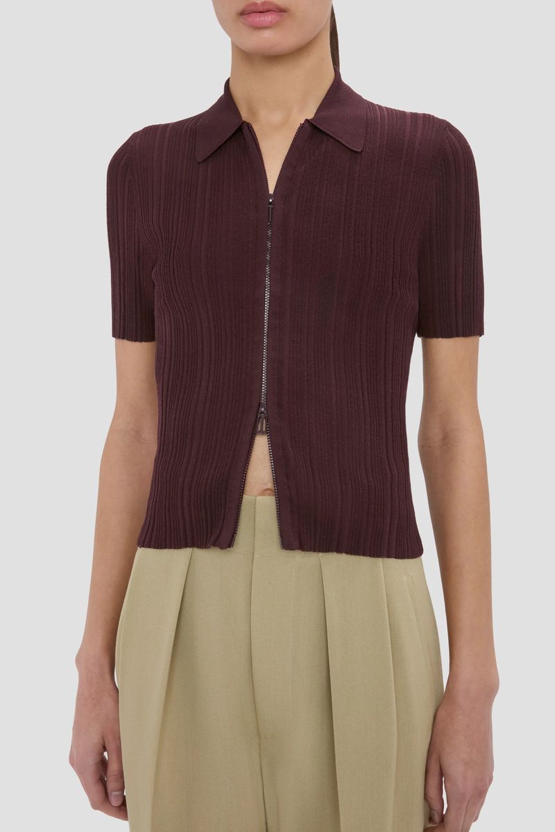 Poloshirt mit Rippstrick und Reißverschluss