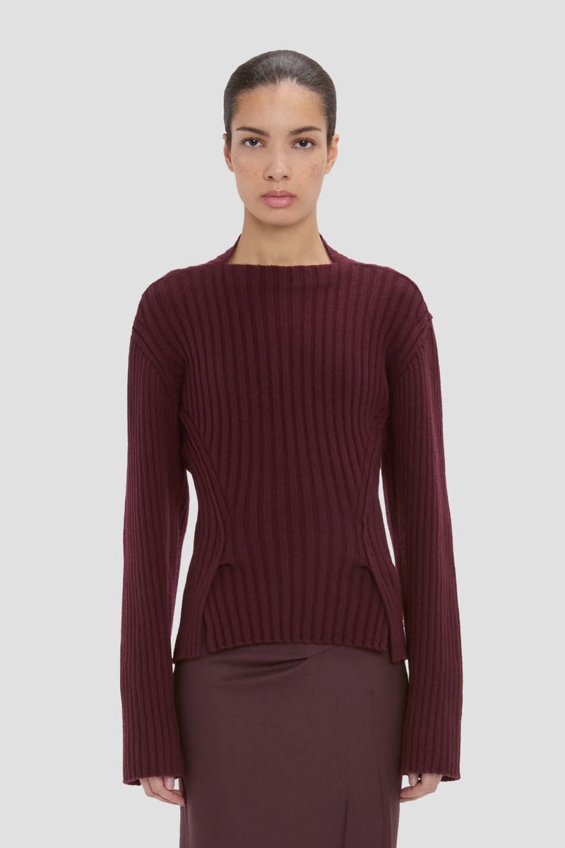 Gerippter Merino-Kaschmir-Strickpullover
