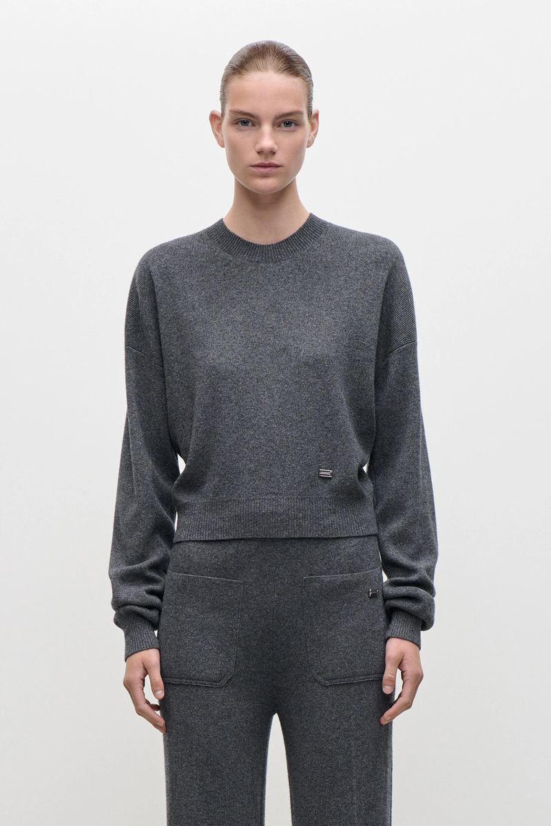 Kurzer Kaschmir-Merino-Strickpullover