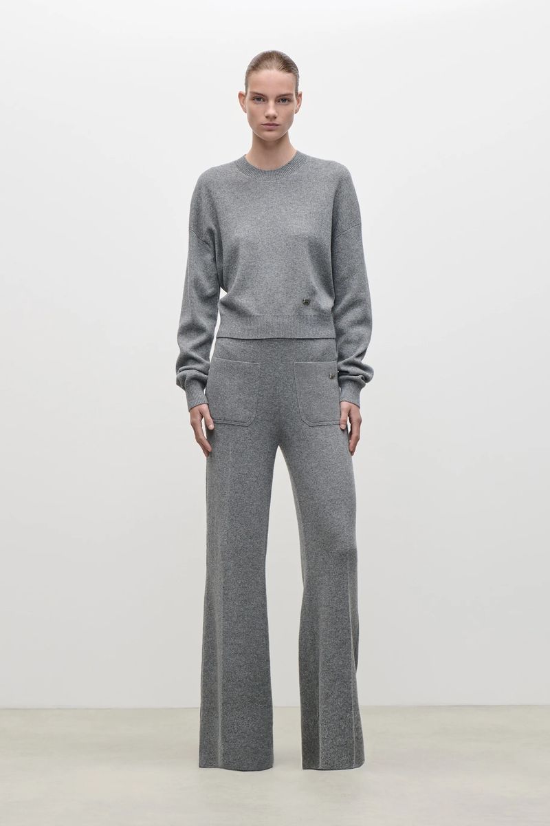 Kaschmir-Strickhose mit weitem Bein