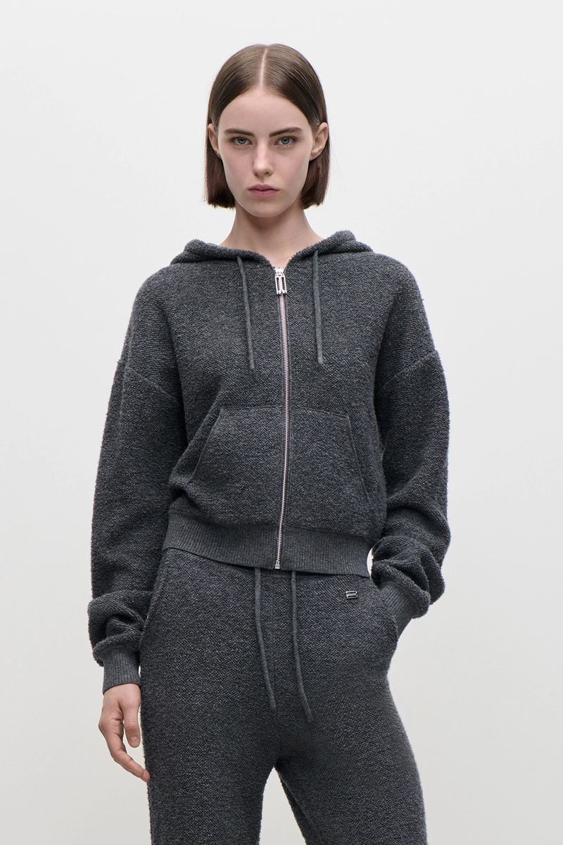 Lässiger Kaschmir-Woll-Kapuzenpullover mit Reißverschluss