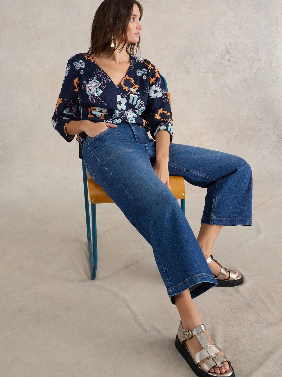 Weite 7/8 Jeans mit Taschen