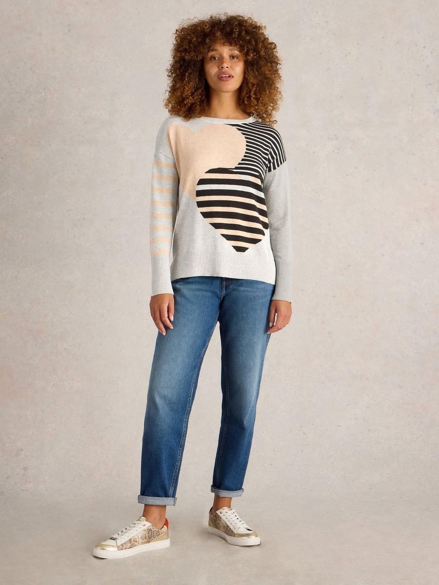 Intarsien-Pullover mit Herz und Streifen
