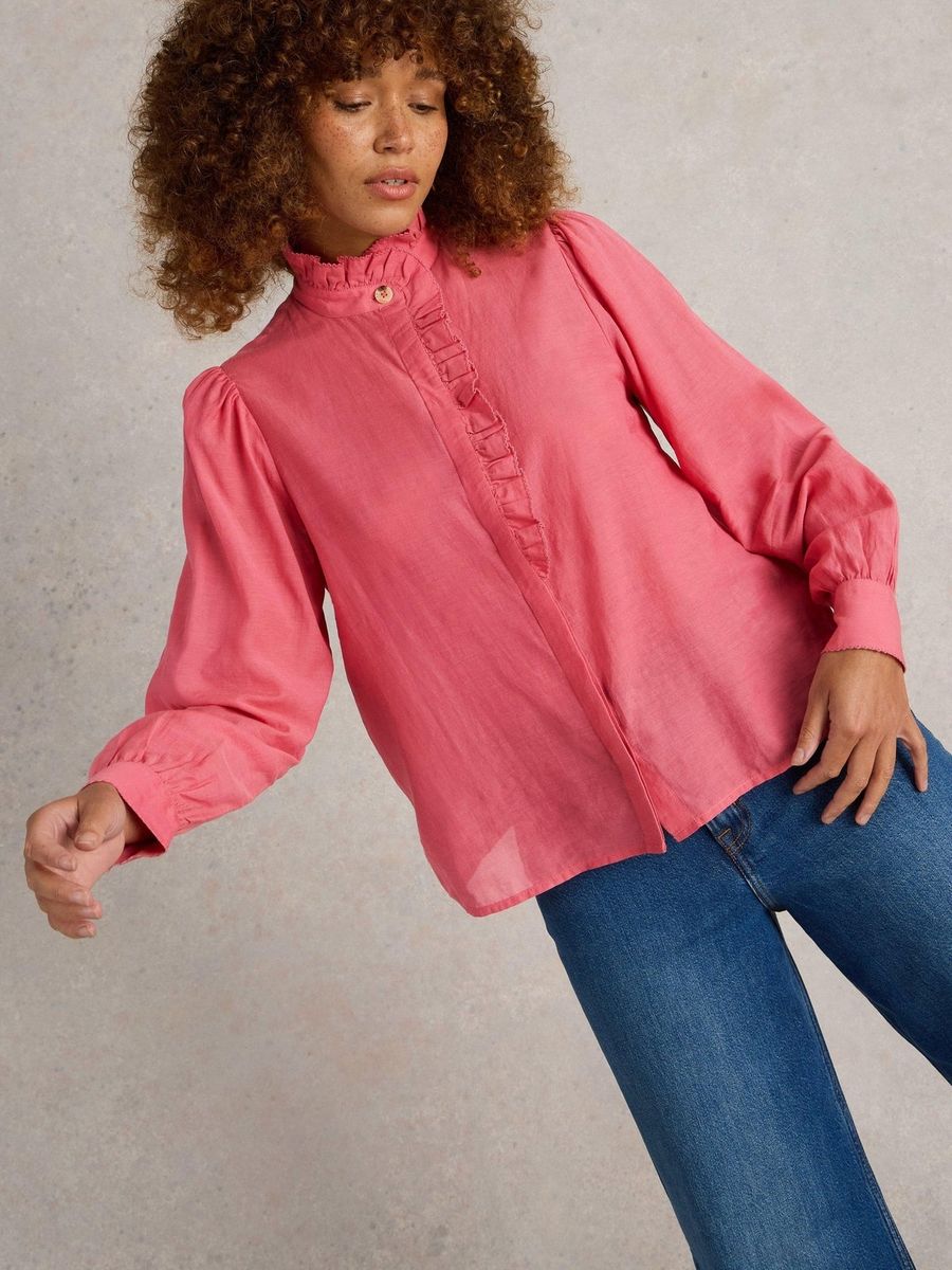 Feminine Rüschenbluse aus Baumwollmischung