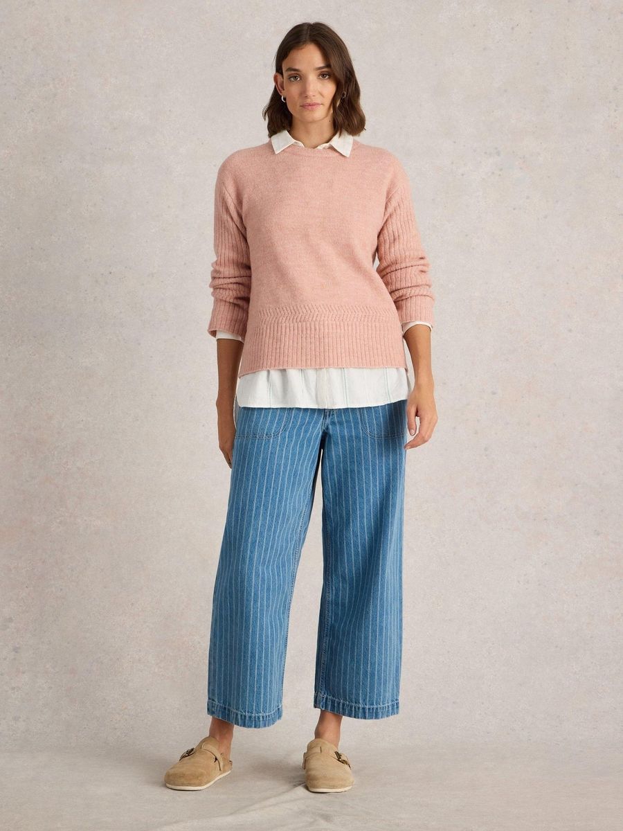 Strickpullover mit gerippten Ärmeln
