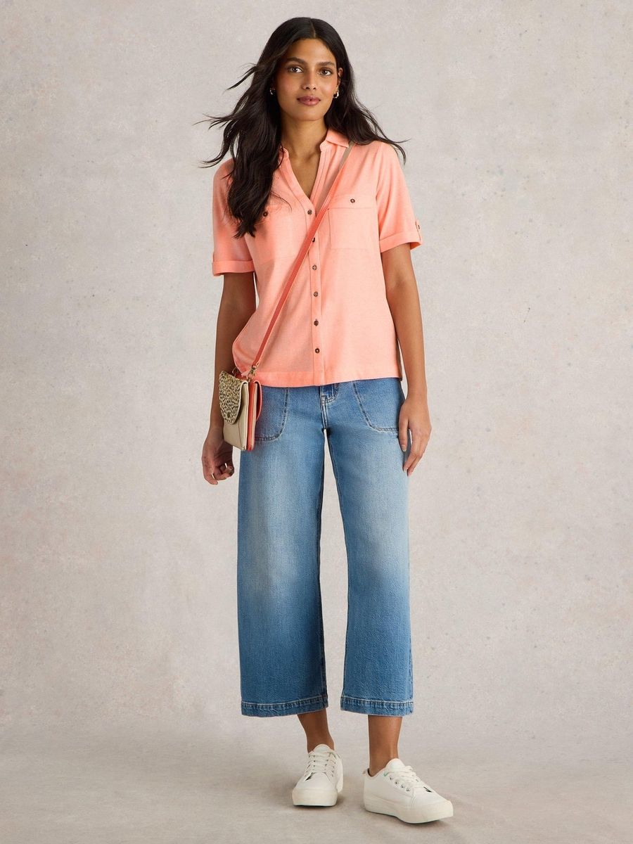 Kurzärmelige Jersey-Bluse mit Knopfleiste